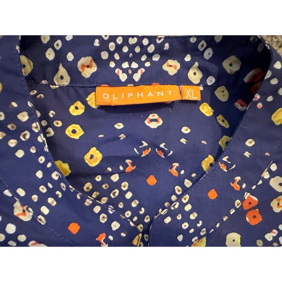 NWOT Oliphant Mandarin Balloon Sleeve Blouse Shabori Indigo Size XL 100% Cotton - Picture 9 of 11